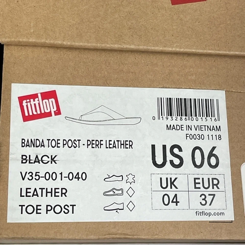 FitFlop Banda Leather Sandals | Size 6 | NWT Black Arch Support Comfort Flip